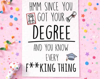 Tarjeta de graduación divertida: ¡Felicidades, título y buen trabajo!