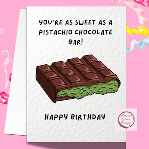 Tarjeta de felicitación para amantes de las barras de chocolate con pistacho - Feliz cumpleaños - Regalo - Barra de chocolate Dubái - Tarjeta humorística - Tendencia viral divertida