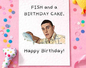 Fisch und ein Geburtstagskuchen Meme Geburtstagskarte - Alles Gute zum Geburtstag - Humorvolle Karte - Lustiges Internet Meme - Reiskuchen