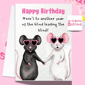 Carte de voeux drôle de souris aveugles - Joyeux anniversaire aveugles menant des aveugles - Jolie carte drôle pour ami - Bestie