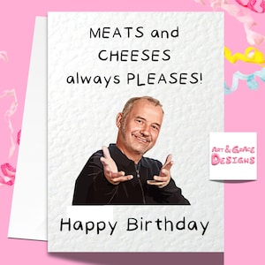 Bob Mortimer carte de voeux - viandes et fromages plaît carte d'anniversaire - comédien drôle