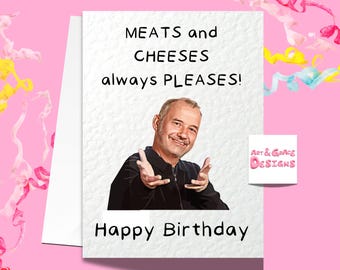 Bob Mortimer carte de voeux - viandes et fromages plaît carte d'anniversaire - comédien drôle