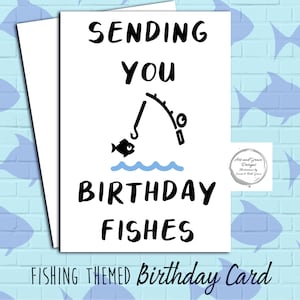 Biglietto di compleanno a tema pesca di lusso - biglietto per papà - figlio - amico - zio - canna da pesca e pesce