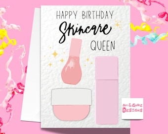 Jolie carte de voeux de soins de la peau - joyeux anniversaire - reine des soins de la peau - carte humoristique - tendance virale drôle