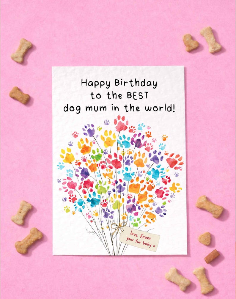 Cute Birthday Card From the Dog, Pet Birthday Greeting Card, Paw Print ...