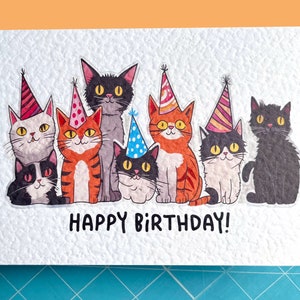 Funny Cute Cat Card, Happy Birthday, Funny Group Of  - Cute Cats Wearing Party Hats