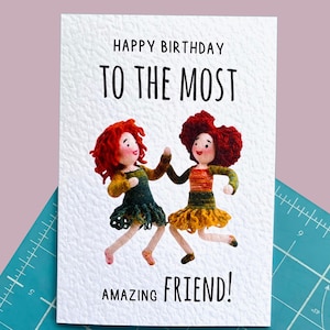 Divertente biglietto d'auguri per amici - Donne lavorate a maglia - Biglietto di auguri per il miglior amico - Persone lavorate a maglia carine - Vecchie signore che ballano