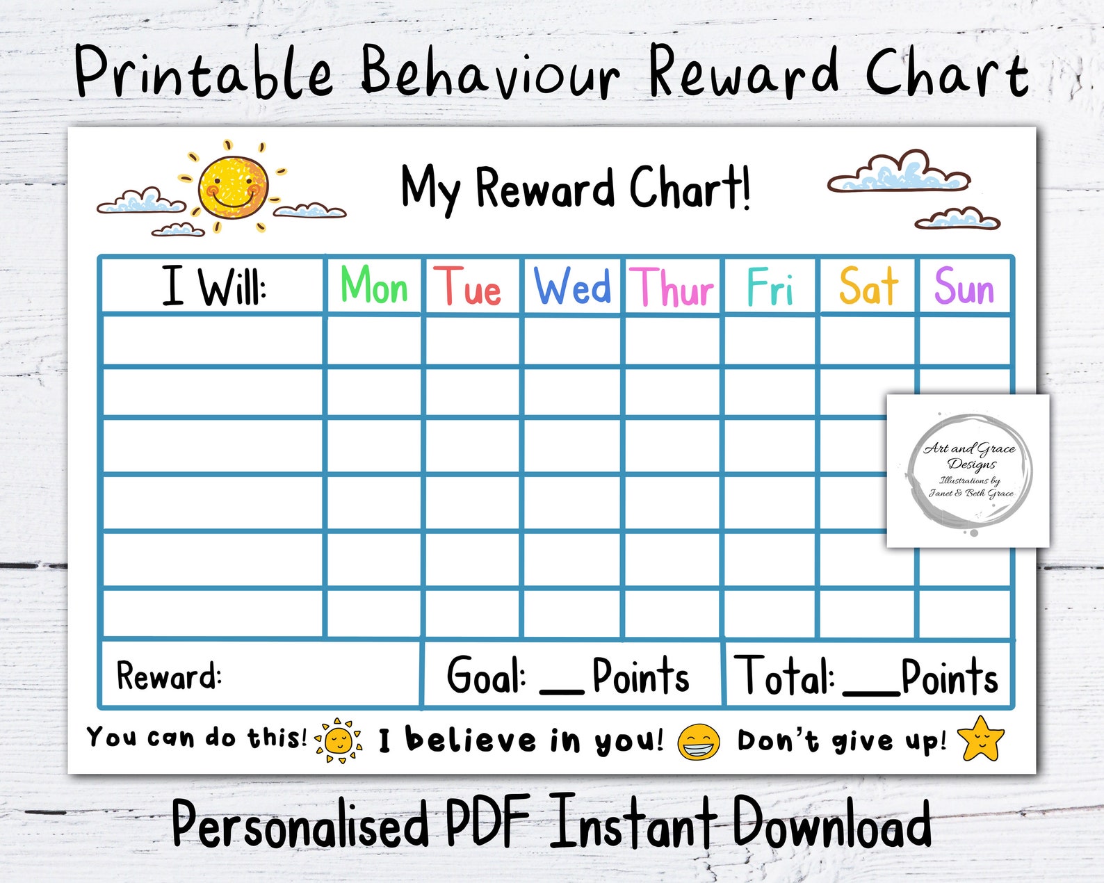 Printable PDF Reward Chart Personalised Instant Download - Etsy