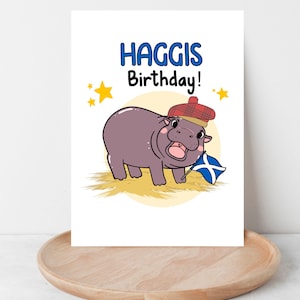 Happy Haggis-verjaardagskaart - virale Schotse nijlpaard handgemaakte meme verjaardagskaart - Edinburgh pygmee nijlpaard