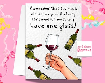 Carte d'anniversaire vin pour ami - carte de voeux drôle pour amateur de vin - carte meilleur ami