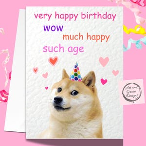 Cute Doge viral Meme carte de voeux - joyeux anniversaire - carte humoristique - drôle de meme - beaucoup de bonheur - Shiba Inu