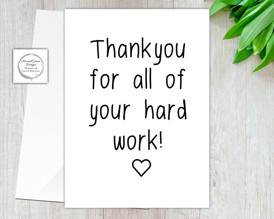 Luxury Thank You Card - Thank You for All of Your Hard Work - Gratitude ...