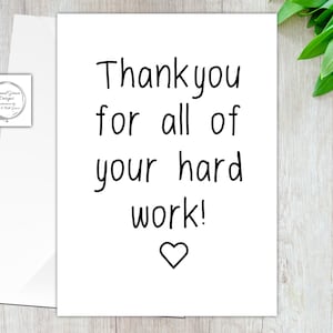 Luxus Dankeskarte - Danke für all Ihre harte Arbeit - Dankbarkeitskarte - Key Worker