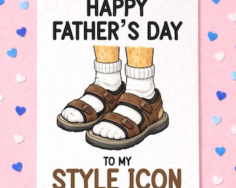 Tarjeta divertida para el Día del Padre: Tarjeta de felicitación humorística, calcetines y sandalias.