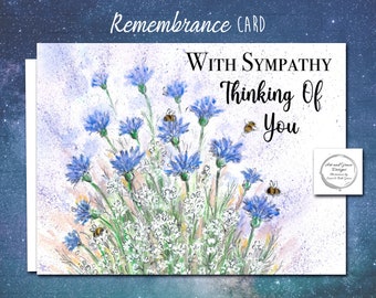 Sympathy and Condolences Card - Corn Flowers And Bees