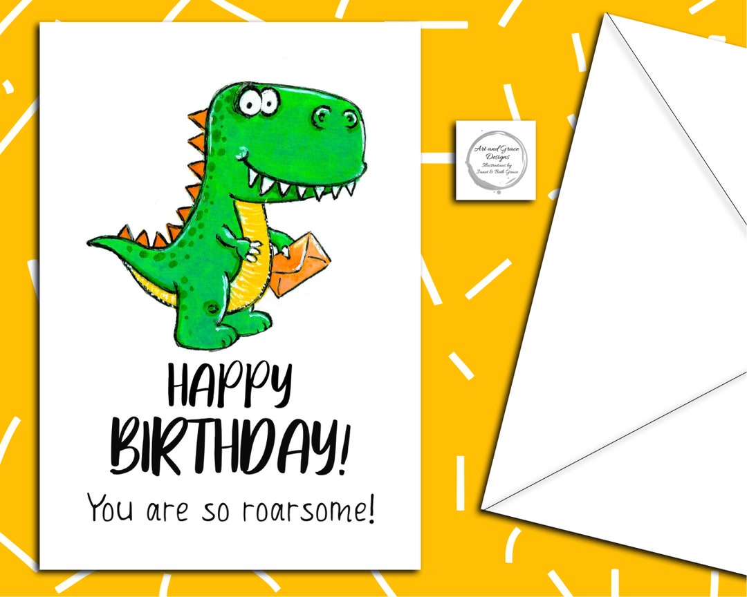 Dinosaur Happy Birthday Card 'You Are So Roarsome' -  Portugal