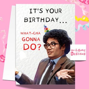 Richard Ayoade- Bob Mortimer - Wenskaart - Watcha Gonna Do? Verjaardagskaart - grappige komiek