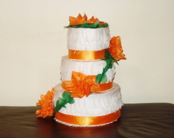 Orange wedding cake pinata. Birthday cake pinata.