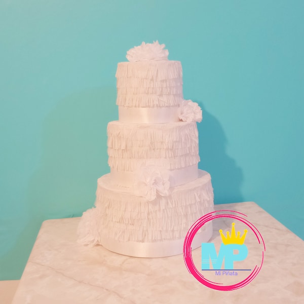 White wedding cake pinata. Birthday cake pinata.