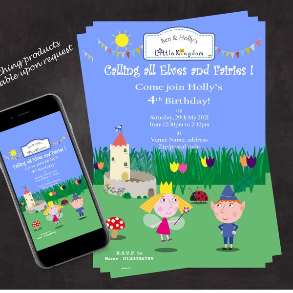 Customisable Ben and Holly's Little Kingdom Birthday Invite