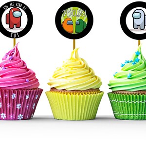 15 Print Your Own Among Us Cupcake Toppers - Black Background ...