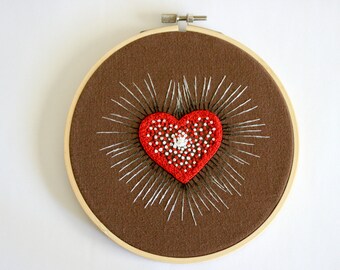 Heart Red Embroidery Stitched Wall Hangings Sewing Valentine's Day Love Stitched Home Decor Handmade I Love You