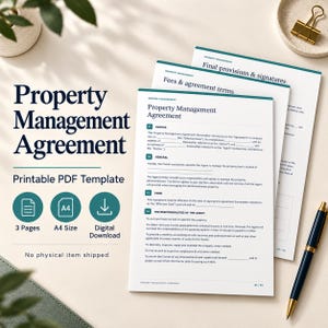 Sjabloon voor een beheerovereenkomst voor onroerend goed, afdrukbaar A4-pdf-bestand voor eigenaren en beheerders