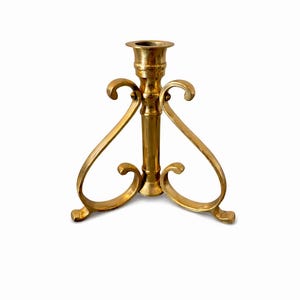 Vintage Solid Brass Taper Candle Holder, Ornate Scroll Base Candlestick, Hollywood Regency Gold Decor