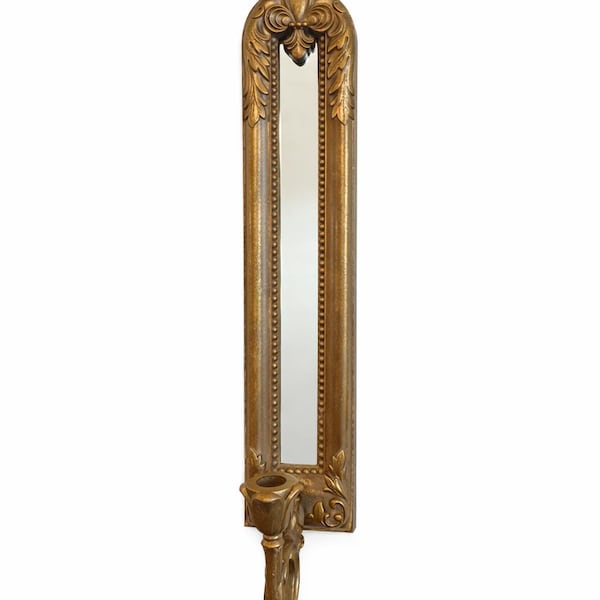 Fleur de Lis Wall Sconce Gold Mirror Candle Holder. Vintage Home Interiors French Country Regency Wall Decor
