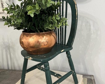 Vintage Small Wooden Spindle Toy Chair With Chippy Green Paint. Nice Plant Stand