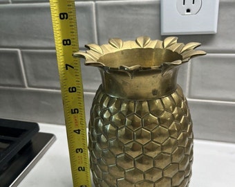 Vintage Heavy Solid Brass Pineapple Vase Paperweight 7.5" x5