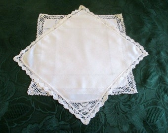 2 Antique Ladies Handkerchiefs withhand made  Maltese Lace decoration