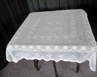 Hand crochet tablecloth Vintage Deep cream - 40"sq.