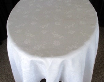 Antique Irish Linen Damask white tablecloth - Large - 68" x 88" Roses & Shamrocks