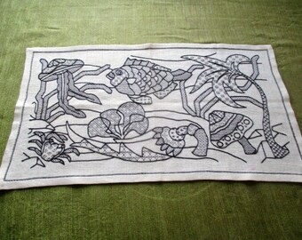 Antique Blackwork hand embroidered tray cloth unused - amazing