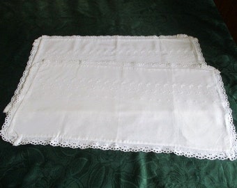 2 vintage Baby pillowcases embroidereed lambs in design - white cotton