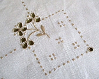 Antique tablecloth - Madeira Hand embroidery - Linen - 50"sq.