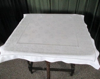 Antique Tablecloth with Drawnthread work decoration - 35/36"sq. Linen Damask