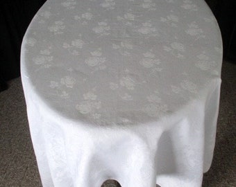 Antique traditional Irish Linen Damask white tablecloth - Large - 70" x 88"