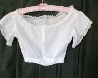 Victorian Camisole top - Lace, pintuck & hand embroidery decoration - Fine white linen