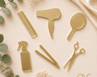 Hairdresser Cupcake Toppers | Mirror Acrylic Hair Stylist & Beauty Cake Decorations | Scissors, Comb, Hair Dryer