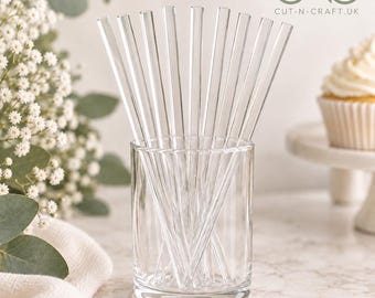 May include: A set of clear, cylindrical acrylic sticks arranged upright inside a transparent glass tumbler. The sticks are smooth, straight, and uniform in length. The text CNC CUT-N-CRAFT.UK is visible in the upper right corner of the image.