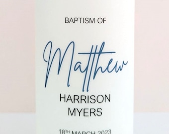 Personalised Baptism & Christening Candle Simple Mid Blue and Blue with Gold Cross Design 20x7cm