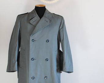 80s men's double breasted blue grey trench coat