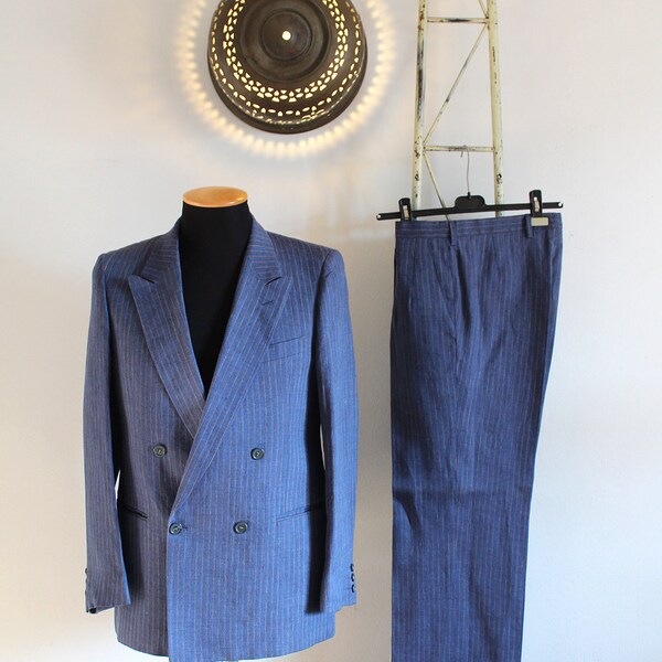 37S 1970s Black Velvet Pinstripe Two Piece Men's Suit