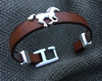 Brown Leather Horse (option) Bracelet, Handmade