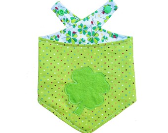 St. Patrick's Day Reversible Bandana with Lucky Clove Applique and Snap Buttons Fasting