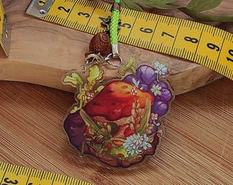 Fantasy Food with Mushroom and Flowers Nature themed artwork, 2 inch keychain