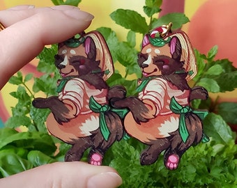 Tanuki Raccoon Dog, Best Friends Forever keychain, Printed on walnut wood, 2" inch