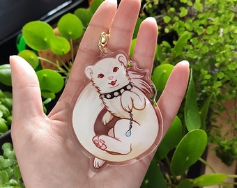 White Stout Mustelid, 3 inch acrylic glitter keychain, DMMD